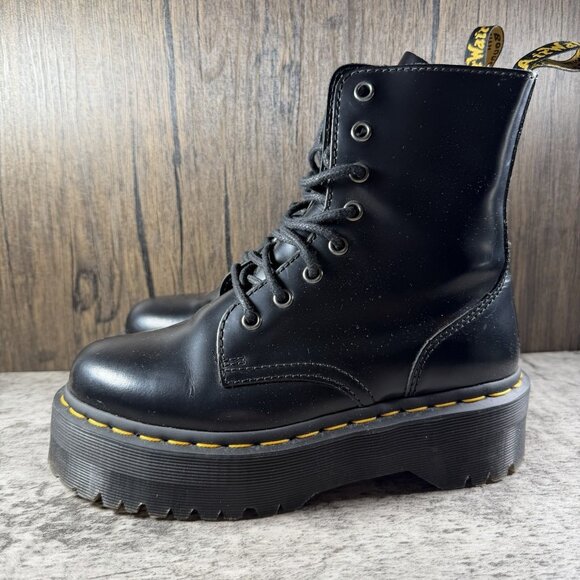 Dr. Martens Jadon Platform Combat Boots Size W6 M5 Black Leather Punk Goth Docs - Picture 4 of 9